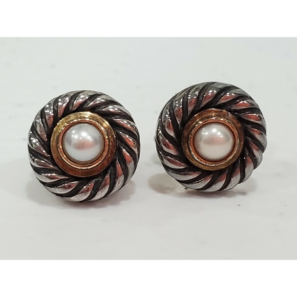David Yurman Jewelry - David Yurman Pearl Infinity Stud Earrings in Sterling Silver 585 Gold MINI